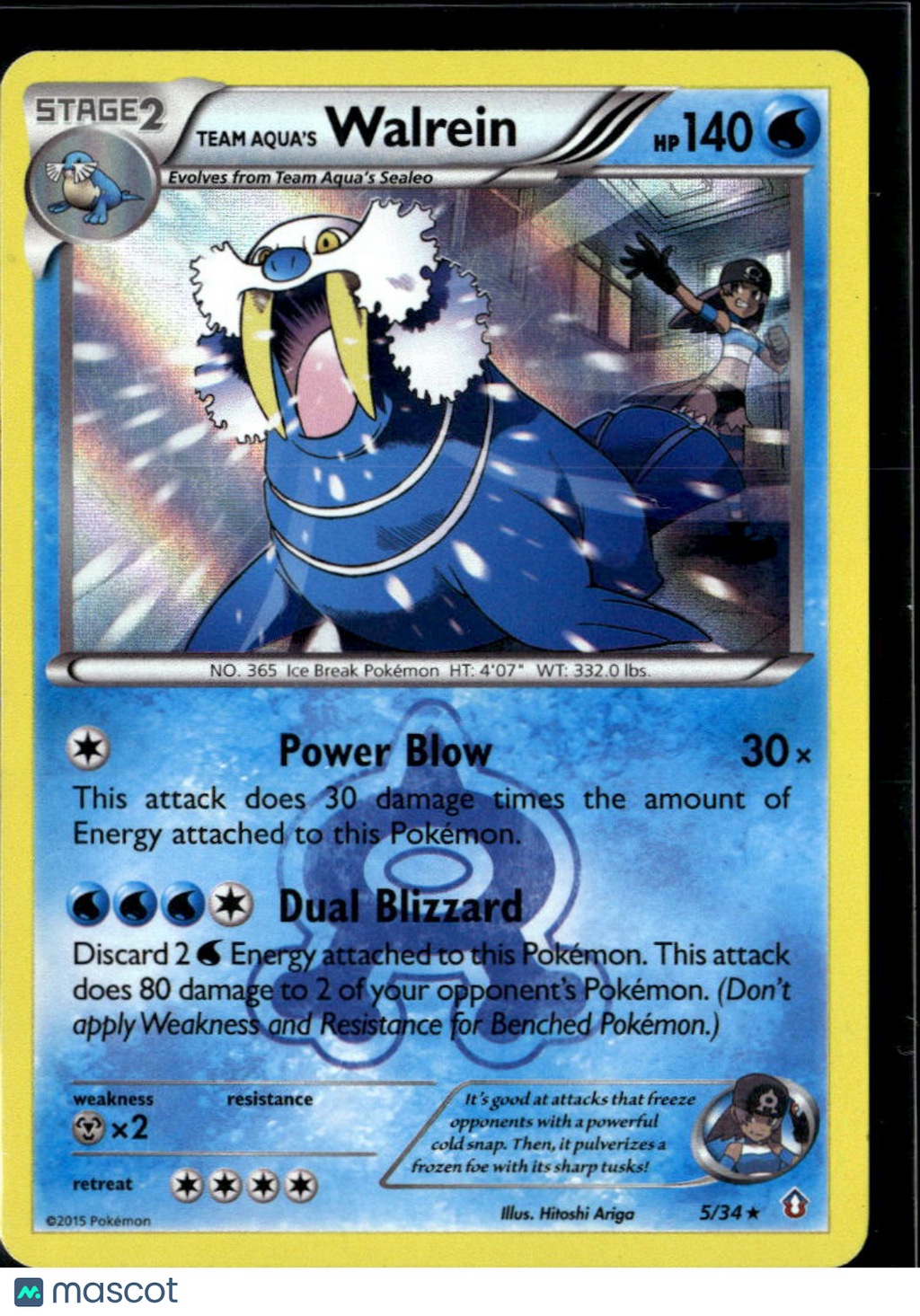 Team Aqua's Walrein 2015 Double Crisis Holo Rare #5/34