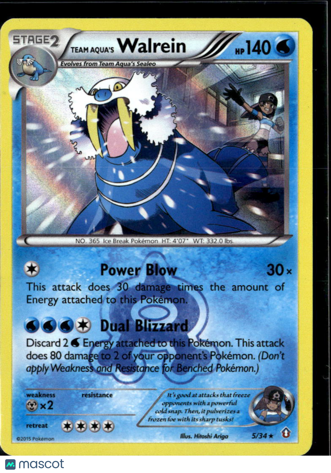 Team Aqua's Walrein 2015 Double Crisis Holo Rare #5/34