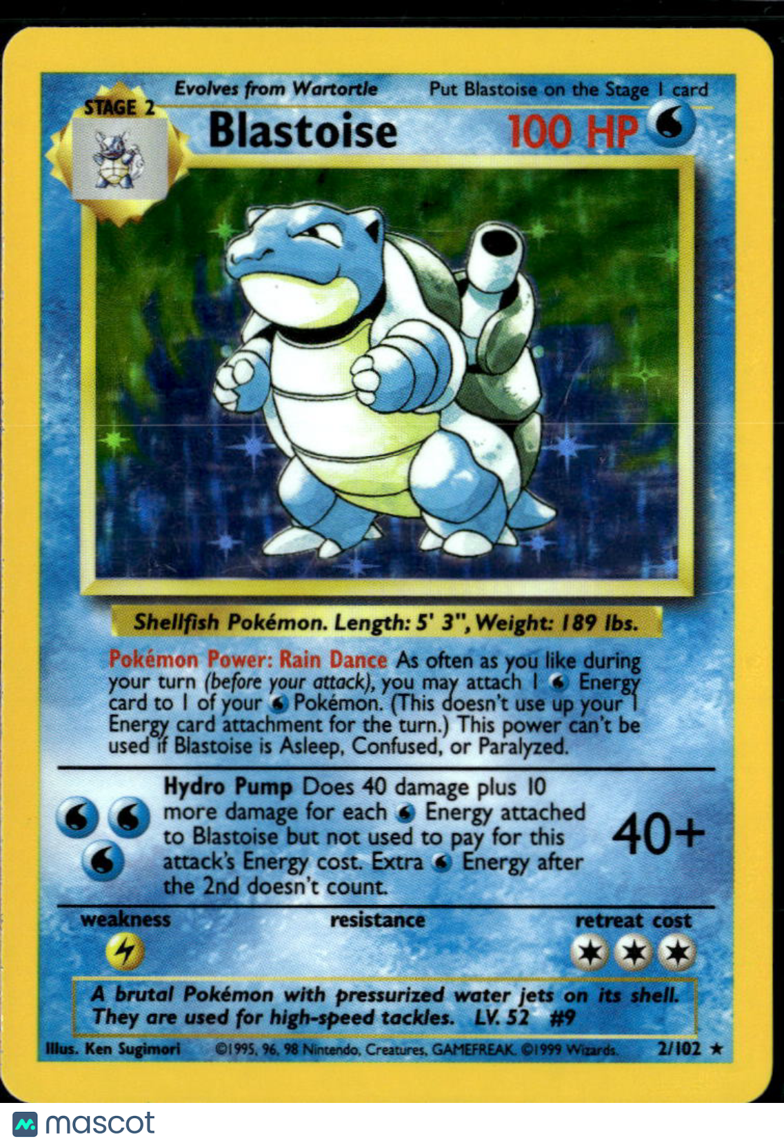 Blastoise 1999 Base Set Holo Rare #2/102