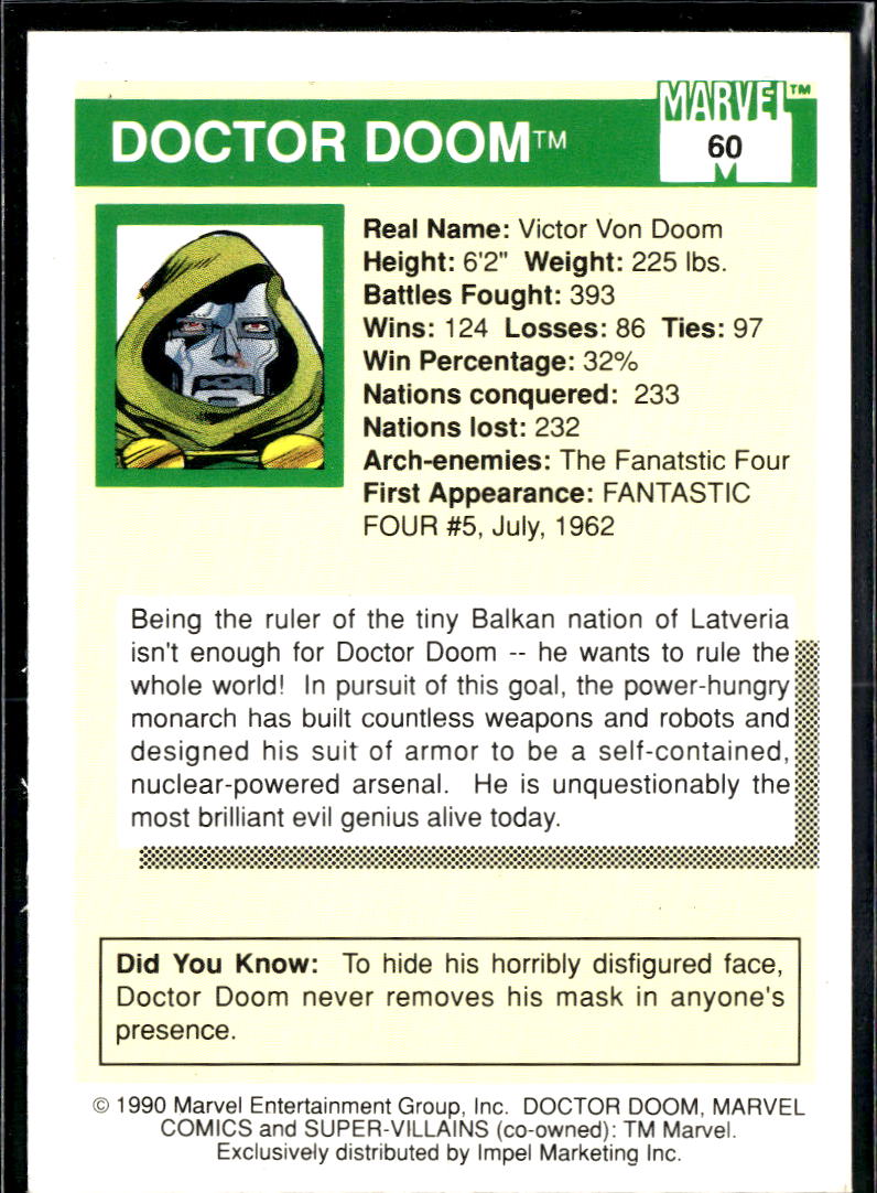 Doctor Doom 1990 Impel Marvel Universe #60