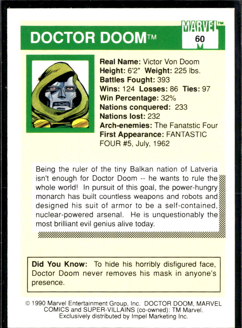 Doctor Doom 1990 Impel Marvel Universe #60