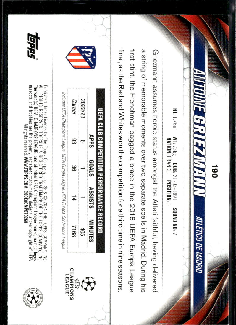 Antoine Griezmann 2024 Topps UEFA Champions Yellow Star Ball Atlético de Madrid