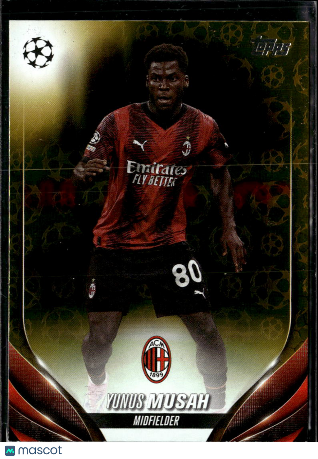Yunus Musah 2024 Topps UEFA Club Competitions Yellow Star Ball AC Milan