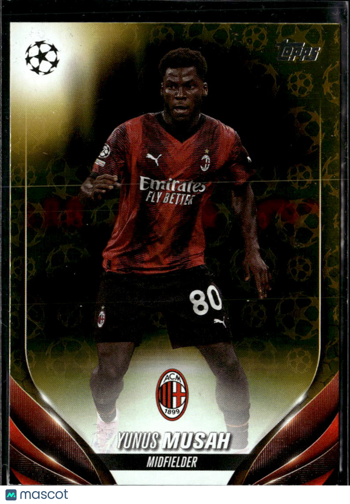 Yunus Musah 2024 Topps UEFA Club Competitions Yellow Star Ball AC Milan