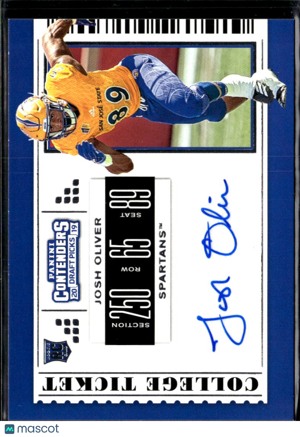 Josh Oliver 2019 Contenders Draft Auto Autograph RC San Jose State Spartans