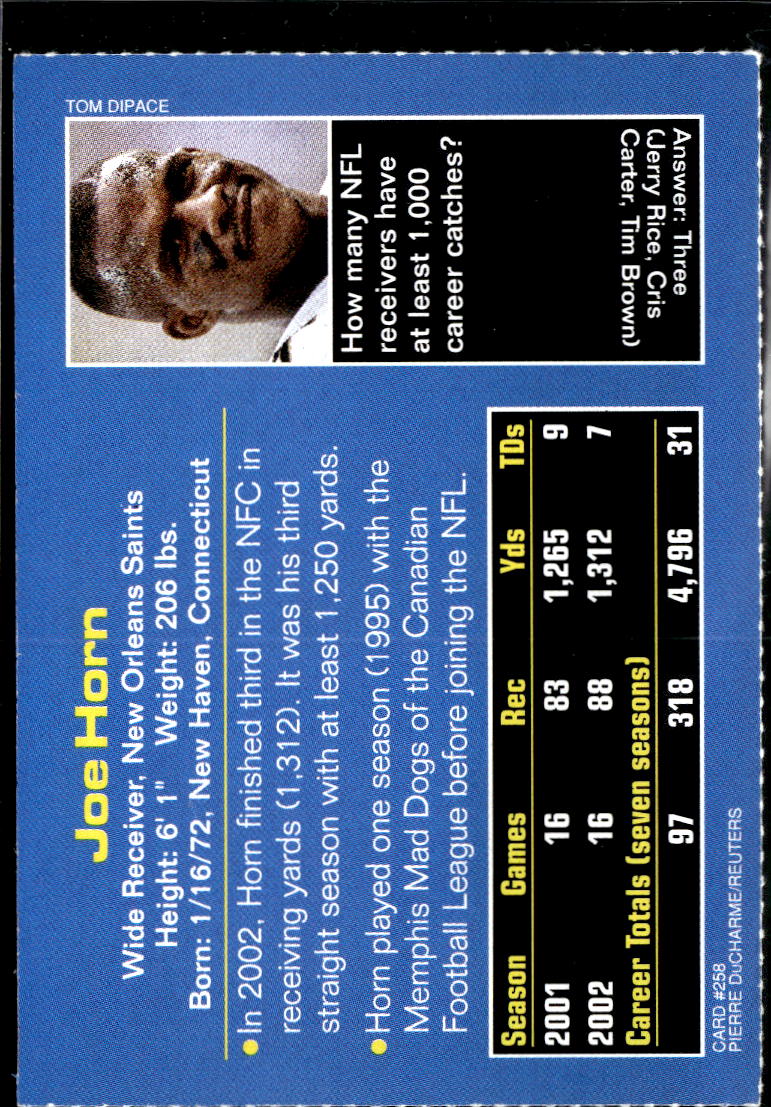 Joe Horn 2003 Fleer Sports Illustrated Card New Orleans Saints