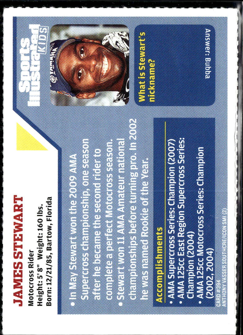 James Stewart 2009 Sports Illustrated Kids Card Motocross