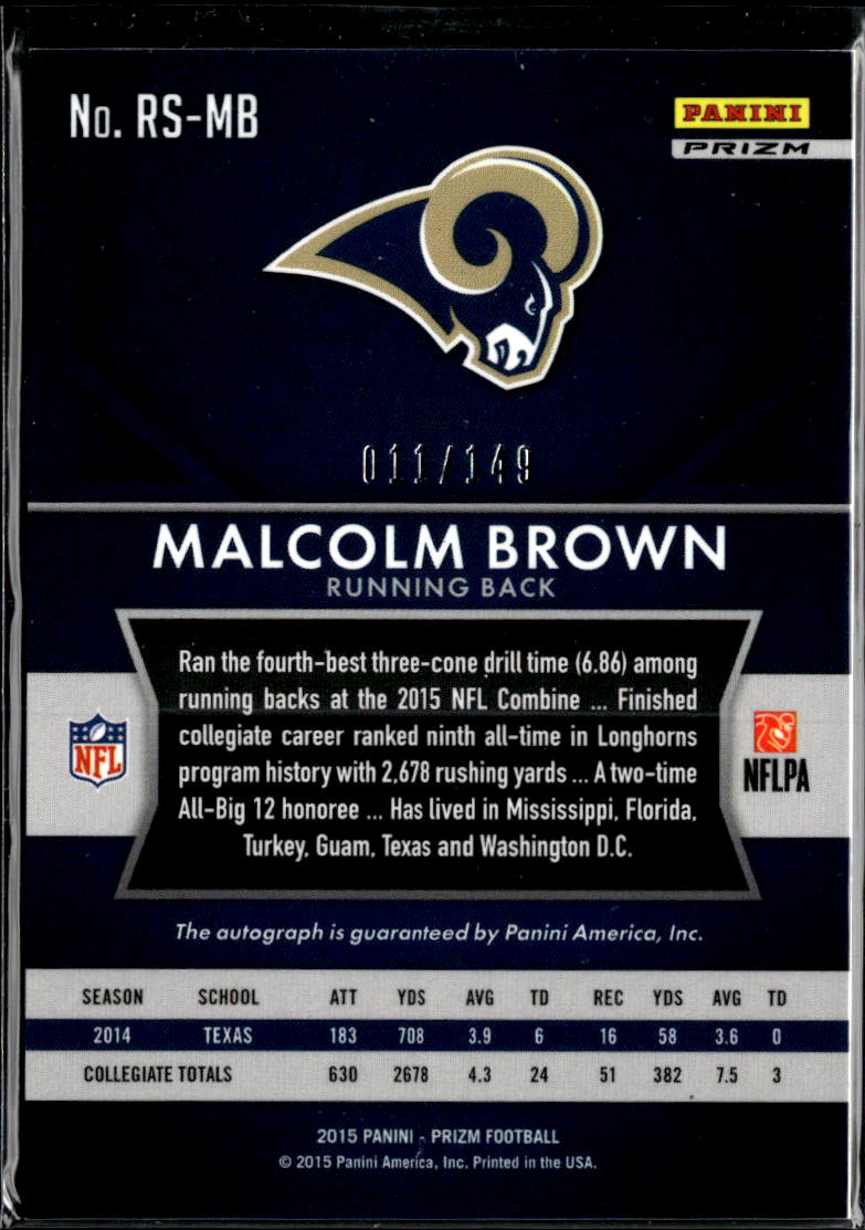 Malcolm Brown 2015 Prizm Auto Autograph RC Red /149 Longhorns St. Louis Rams