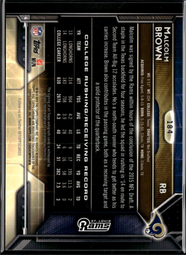 Malcolm Brown 2015 Topps Chrome RC Auto Autograph Texas Longhorns Rams