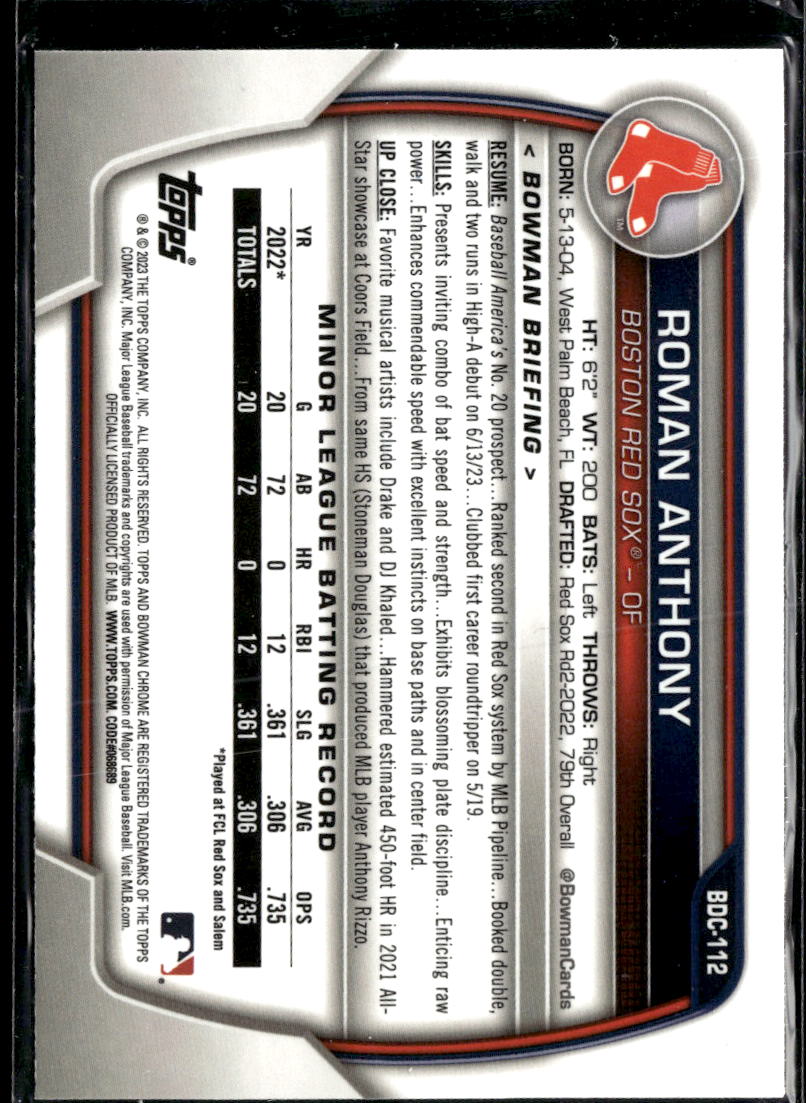 Roman Anthony 2023 Bowman Draft Chrome #112 Boston Red Sox
