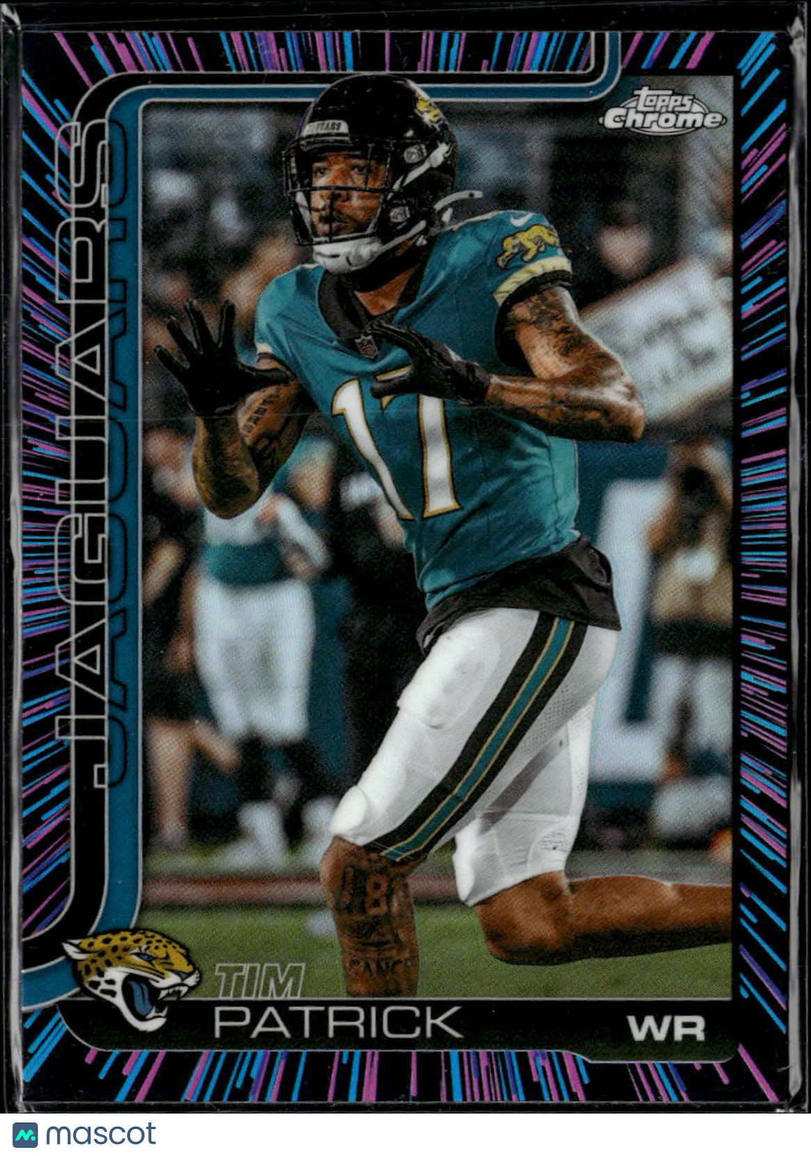 Tim Patrick 2025 Topps Chrome Neon Pulse Refractor Jacksonville Jaguars