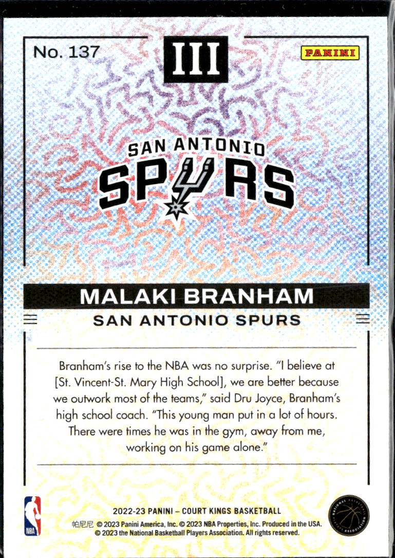 Malaki Branham 2022-23 Court Kings RC Rookies Level III San Antonio Spurs