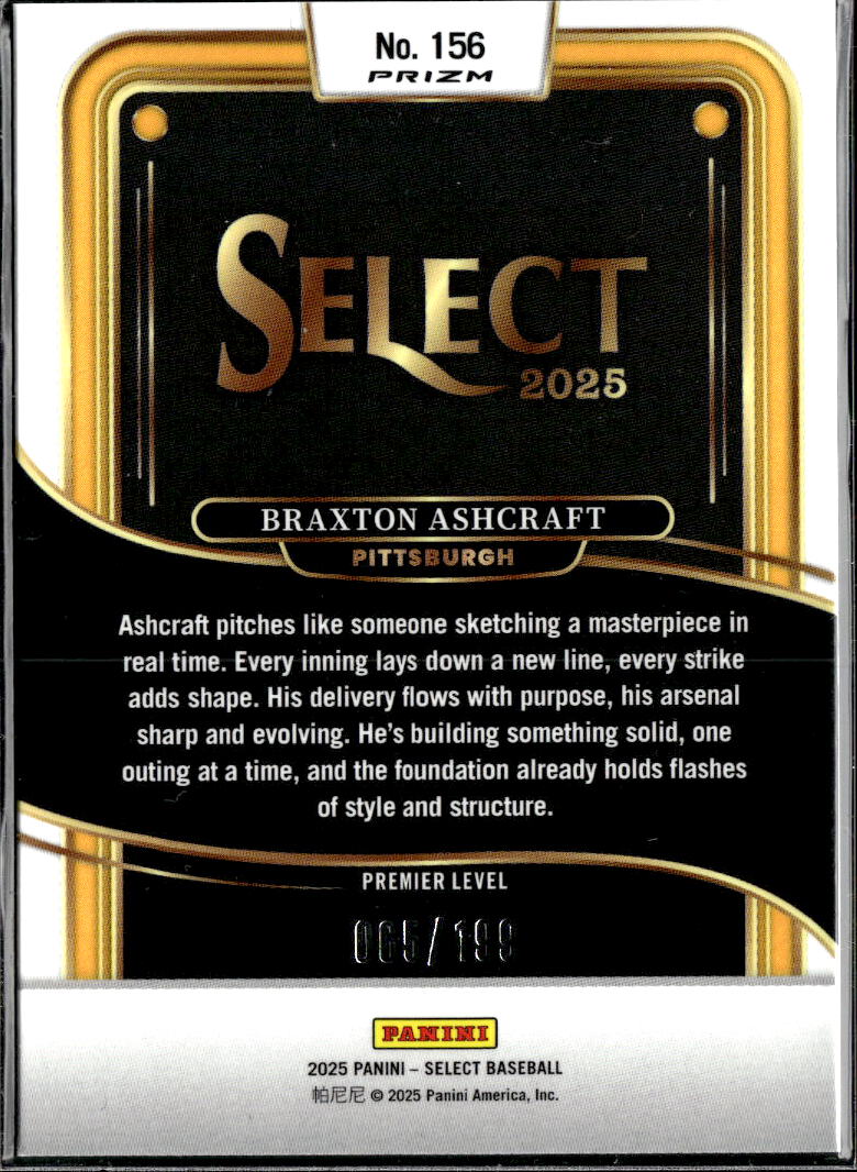 Braxton Ashcraft 2025 Select RC Red Ice Prizm /199 Pittsburgh Pirates