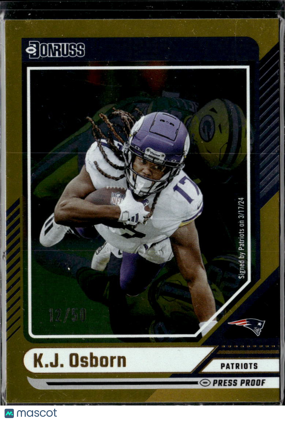 K.J. Osborn 2024 Donruss Gold Press Proof 12/50 Vikings Patriots