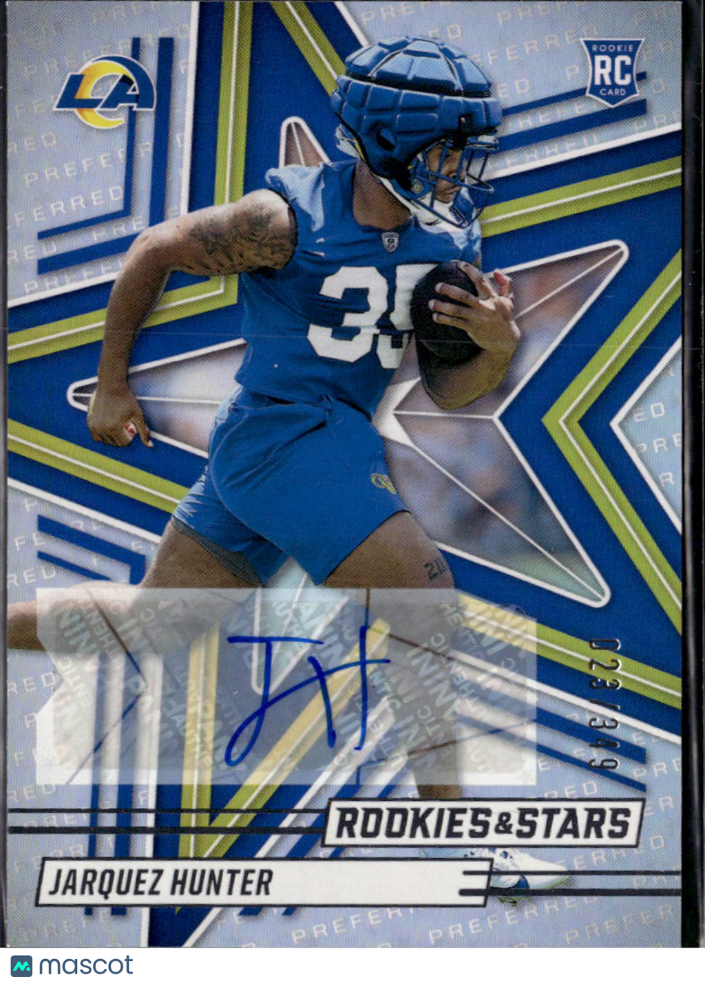 Jarquez Hunter 2025 Rookies & Stars Auto Autograph RC 23/349 Los Angeles Rams