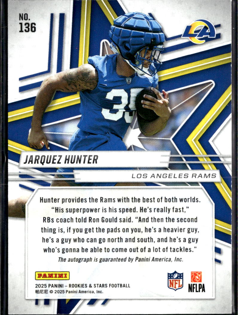 Jarquez Hunter 2025 Rookies & Stars Auto Autograph RC 23/349 Los Angeles Rams