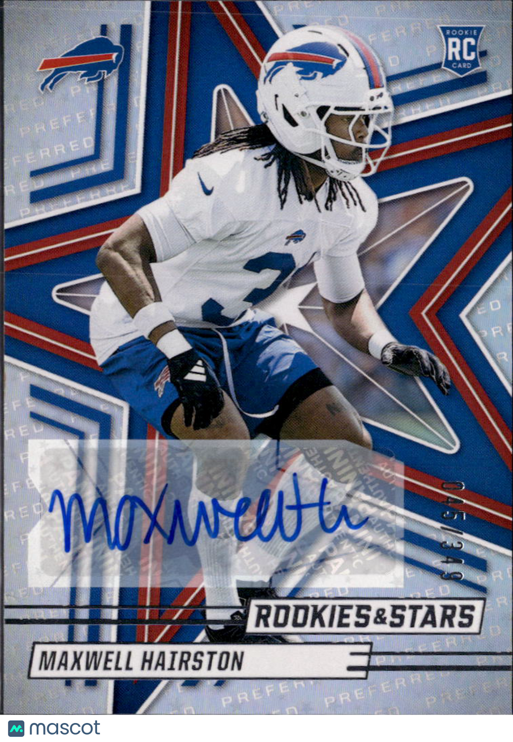 Maxwell Hairston 2025 Rookies & Stars Auto Autograph RC 45/349 Buffalo Bills
