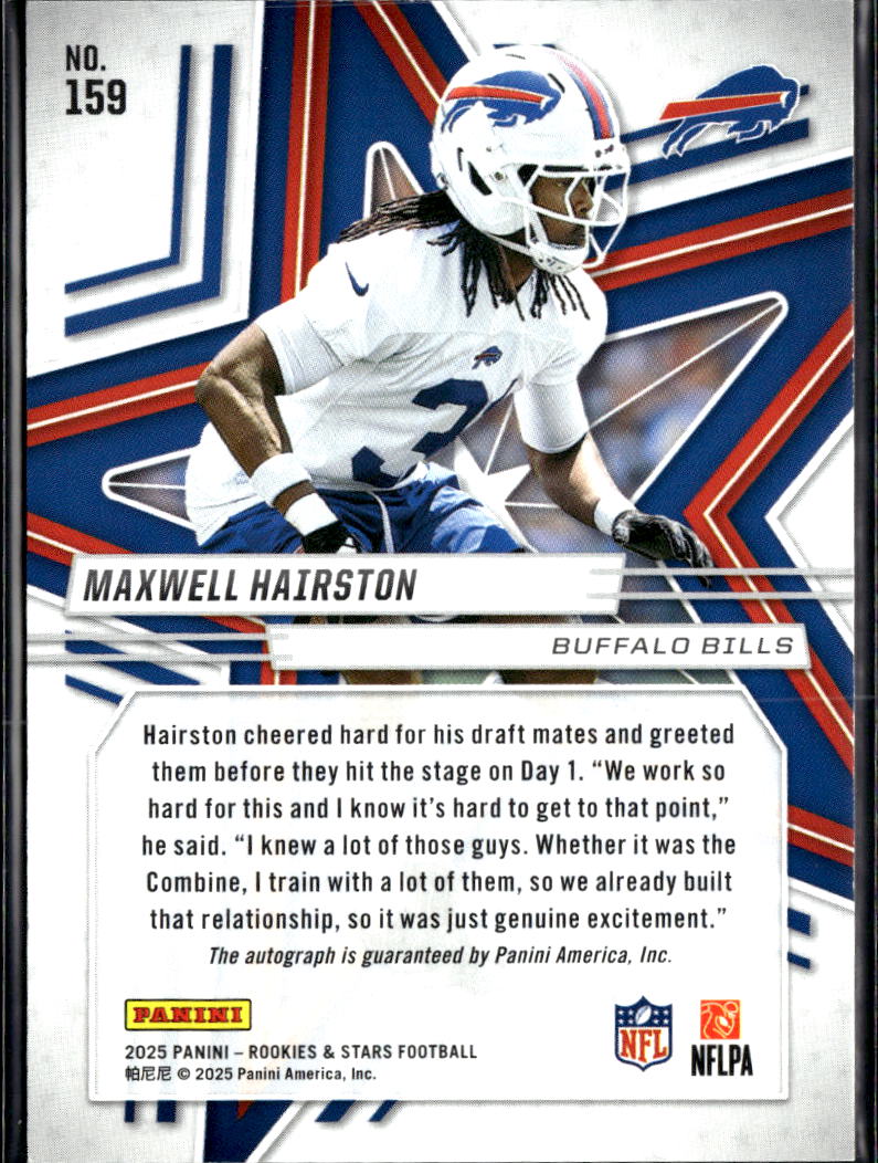 Maxwell Hairston 2025 Rookies & Stars Auto Autograph RC 45/349 Buffalo Bills
