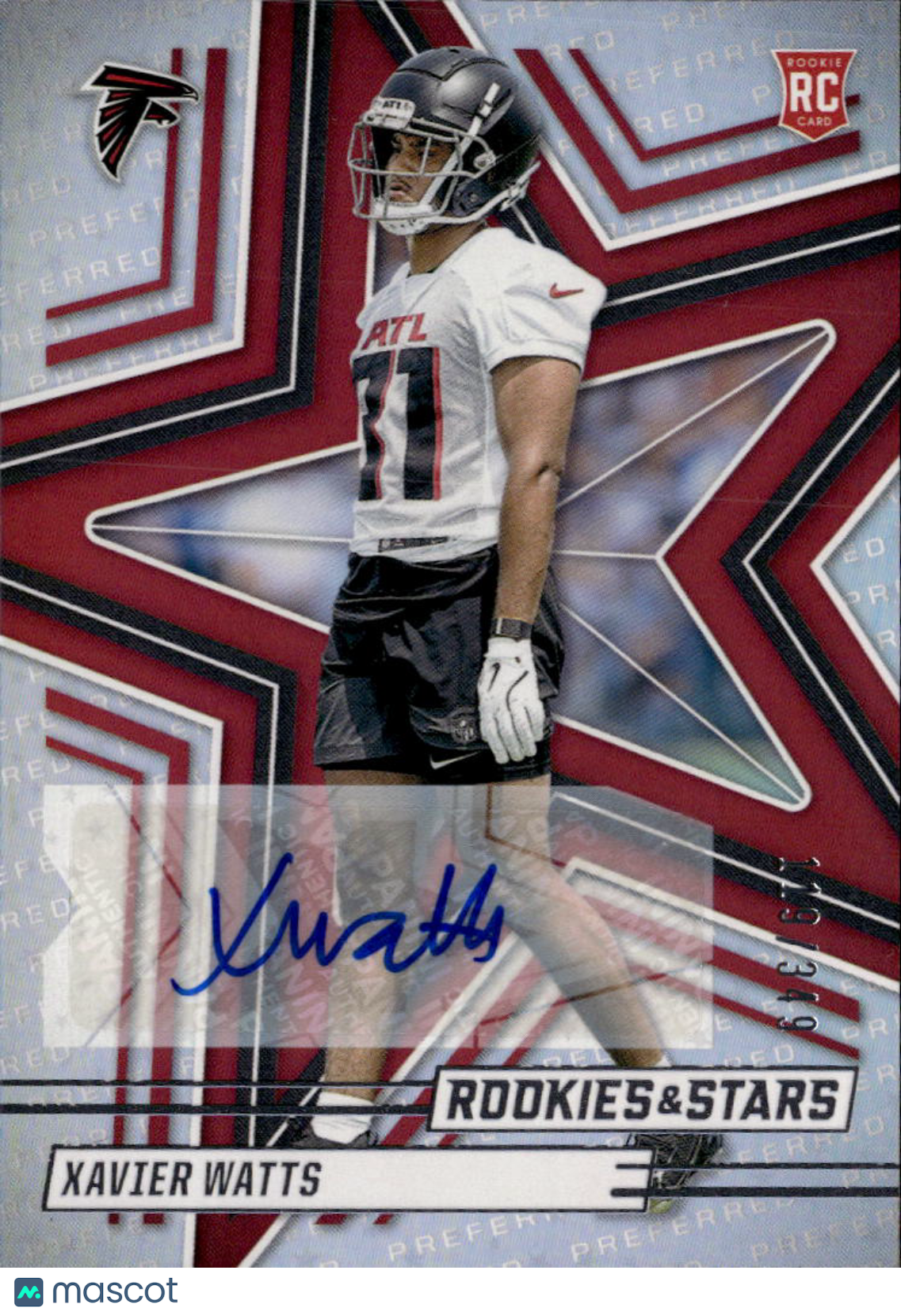 Xavier Watts 2025 Rookies & Stars Auto Autograph RC 119/349 Atlanta Falcons