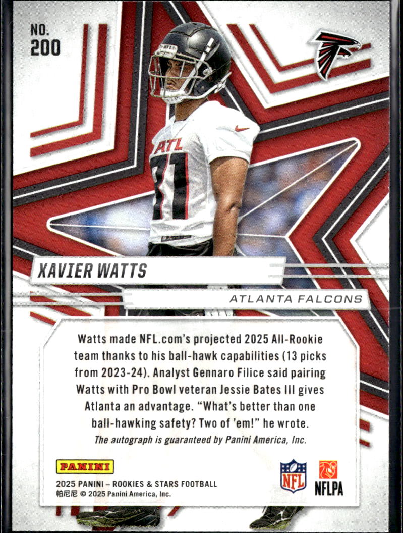 Xavier Watts 2025 Rookies & Stars Auto Autograph RC 119/349 Atlanta Falcons