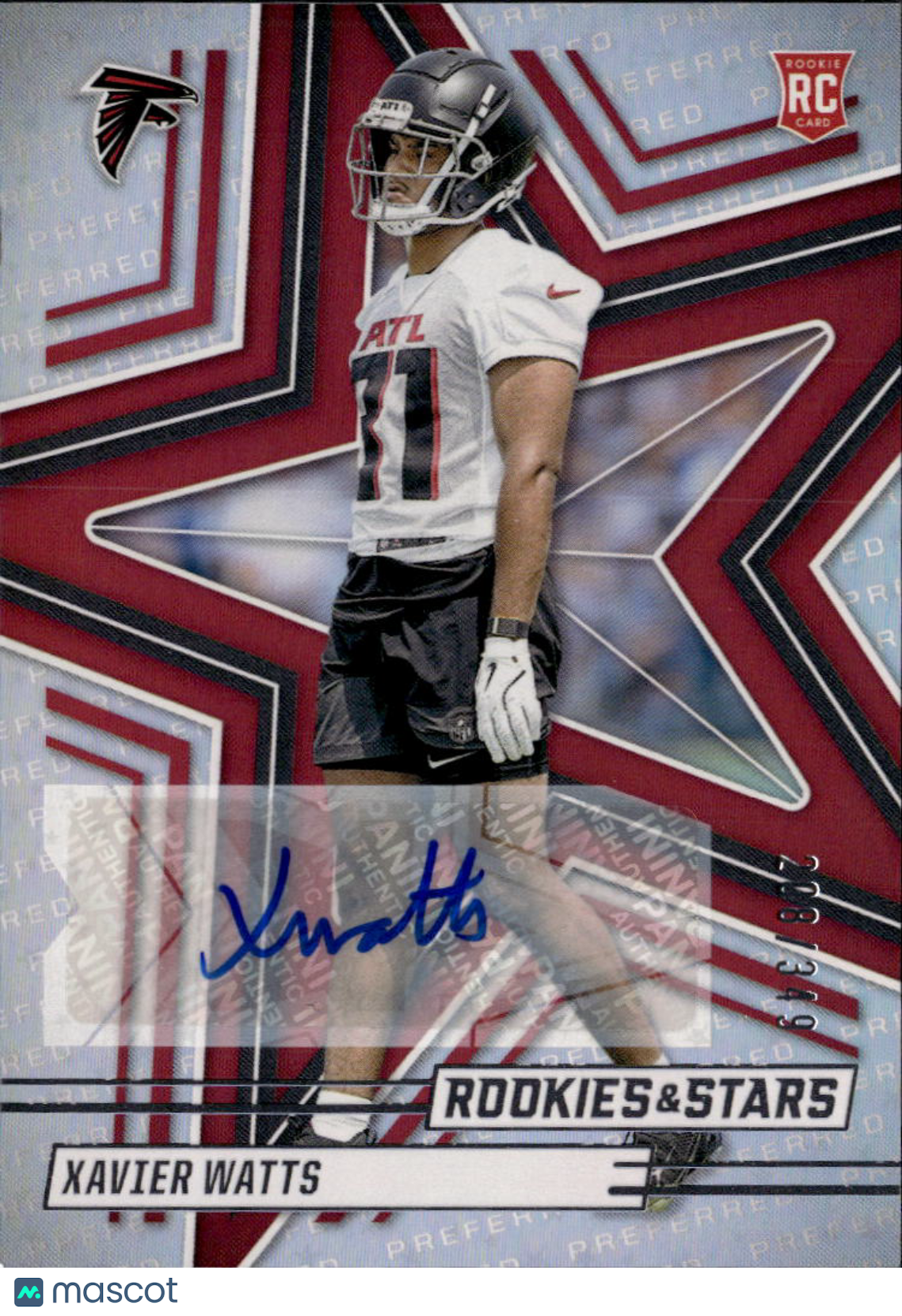 Xavier Watts 2025 Rookies & Stars Auto Autograph RC 208/349 Atlanta Falcons