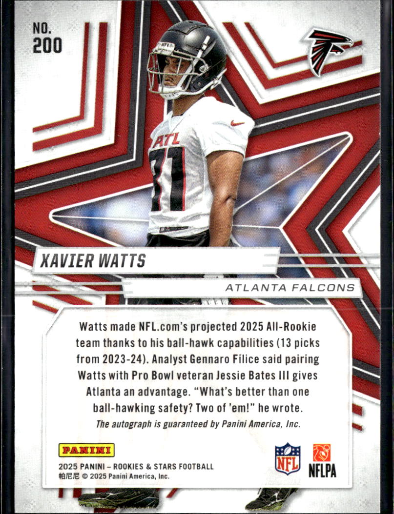 Xavier Watts 2025 Rookies & Stars Auto Autograph RC 208/349 Atlanta Falcons