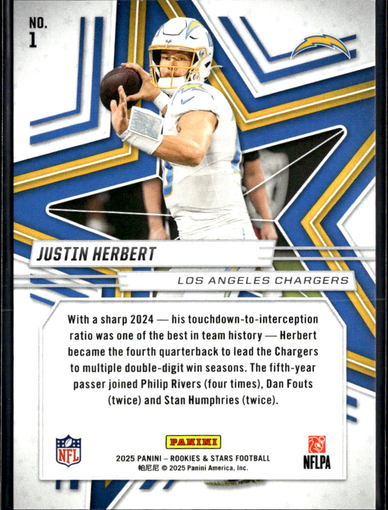 Justin Herbert 2025 Rookies & Stars Red 98/100 Los Angeles Chargers