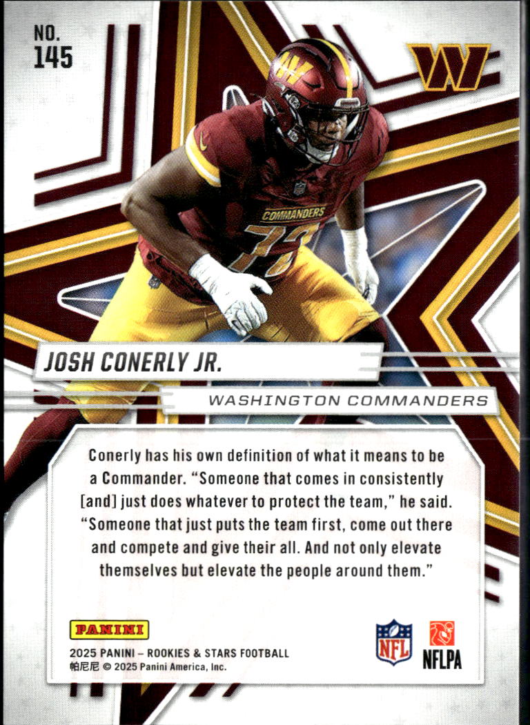 Josh Conerly Jr. 2025 Rookies & Stars RC Red 71/100 Washington Commanders