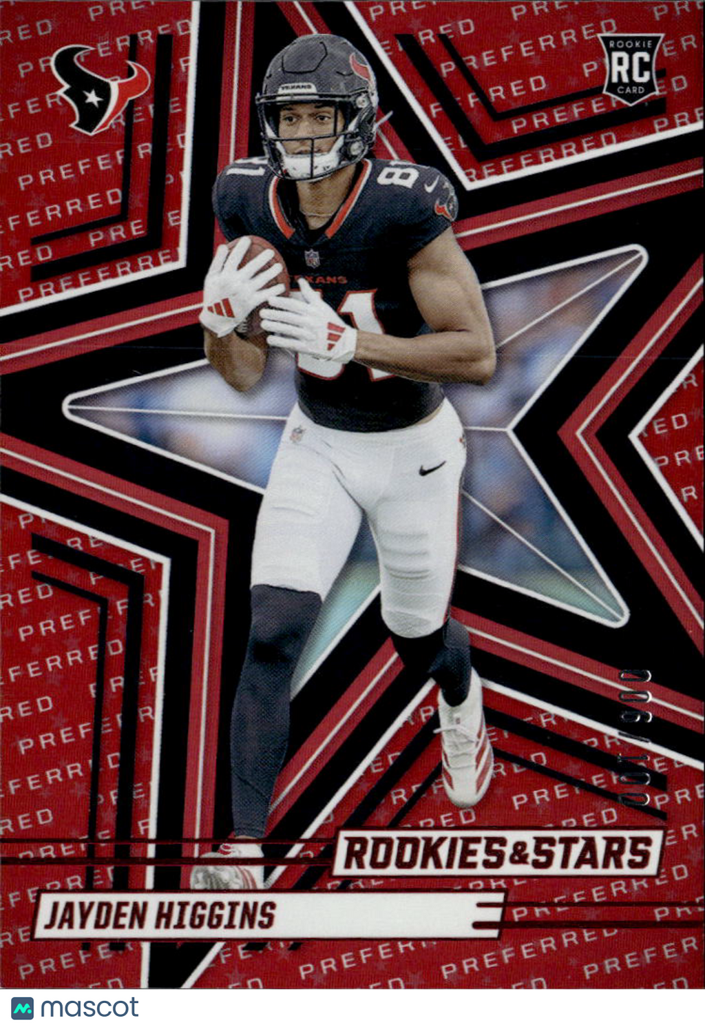 Jayden Higgins 2025 Rookies & Stars Red Rookie RC 6/100 Houston Texans
