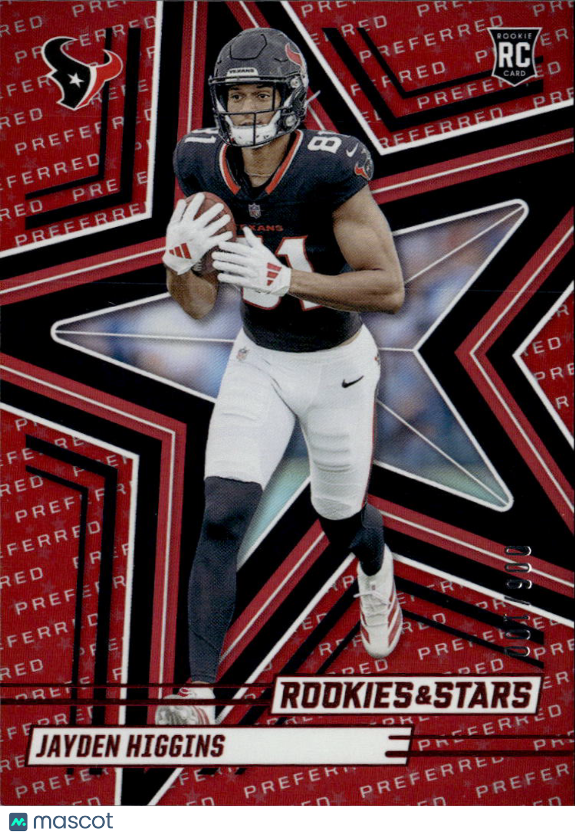 Jayden Higgins 2025 Rookies & Stars Red Rookie RC 6/100 Houston Texans