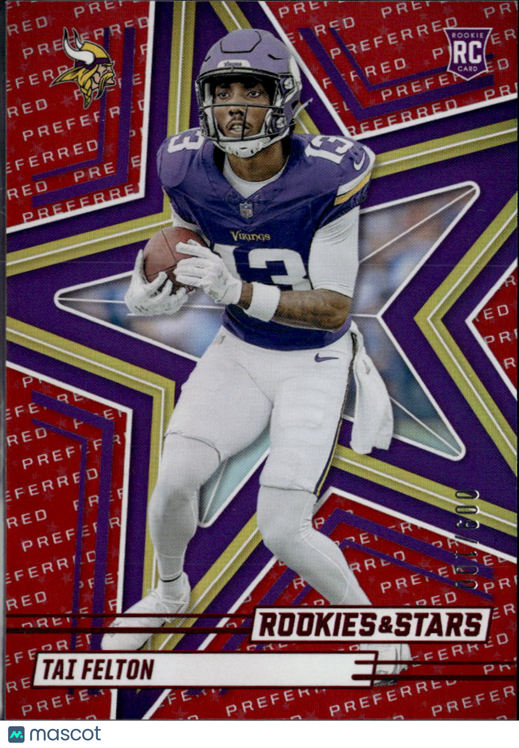 Tai Felton 2025 Panini Rookies & Stars RC Red 9/100 Minnesota Vikings