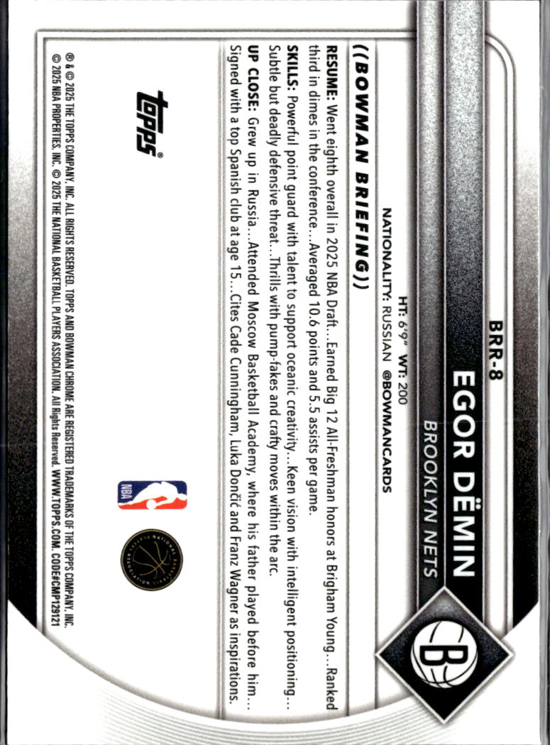 Egor Dëmin 2025 Bowman Chrome RED Rookie Refractor RC Brooklyn Nets