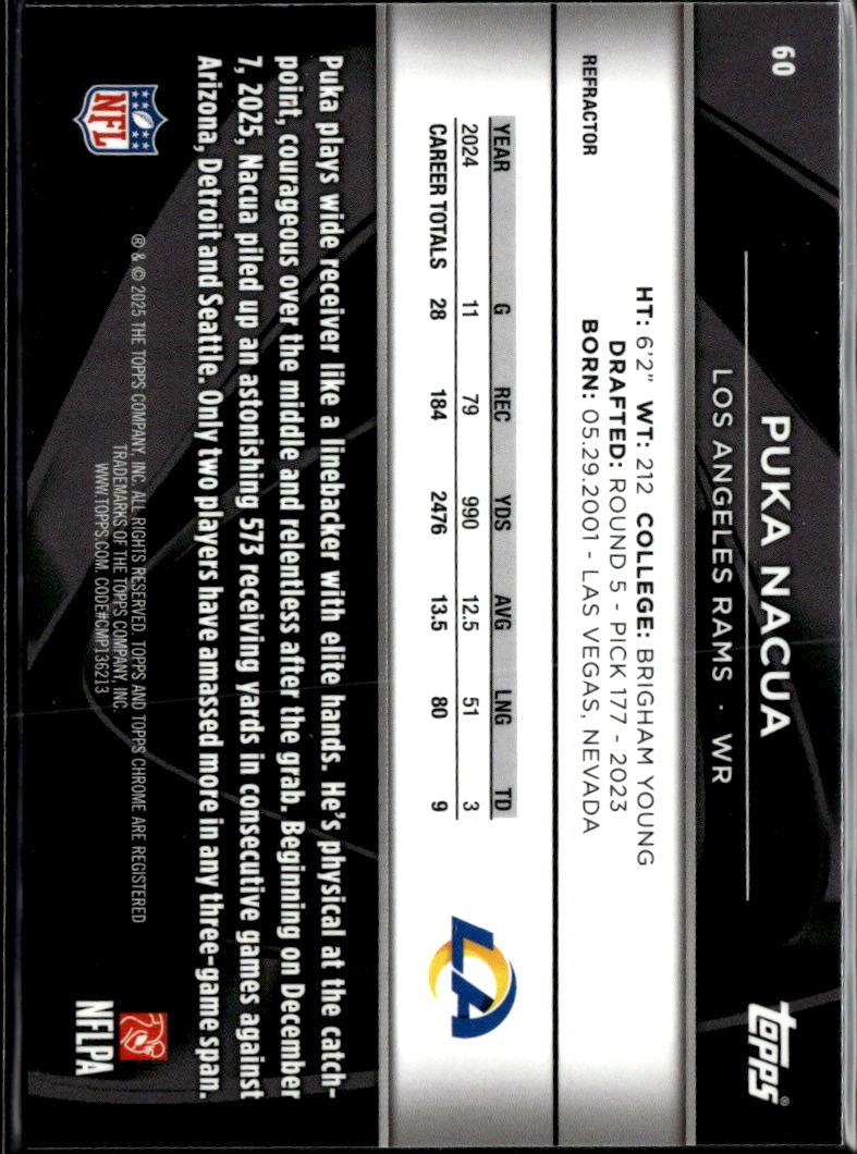 Puka Nacua 2025 Topps Chrome Black Refractor 80/299 Los Angeles Rams