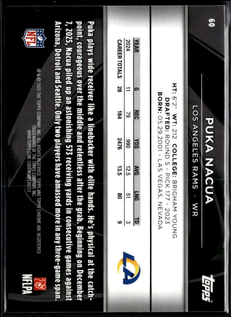 Puka Nacua 2025 Topps Chrome Black #60 Los Angeles Rams