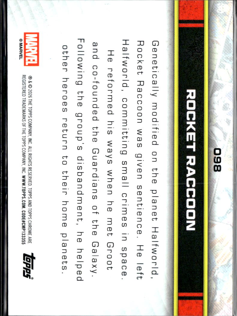 Rocket Racoon 2026 Topps Chrome Marvel Refractor #98