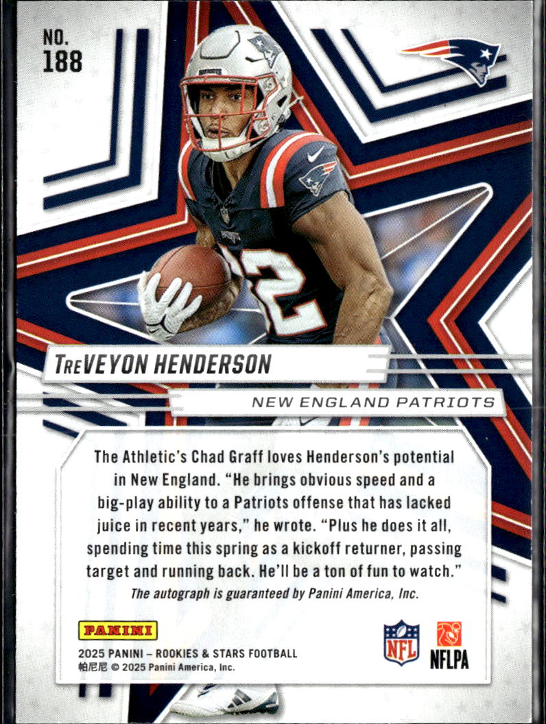 Tre'Veyon Henderson 2025 Rookies & Stars Auto Autograph RC 189/349 Patriots