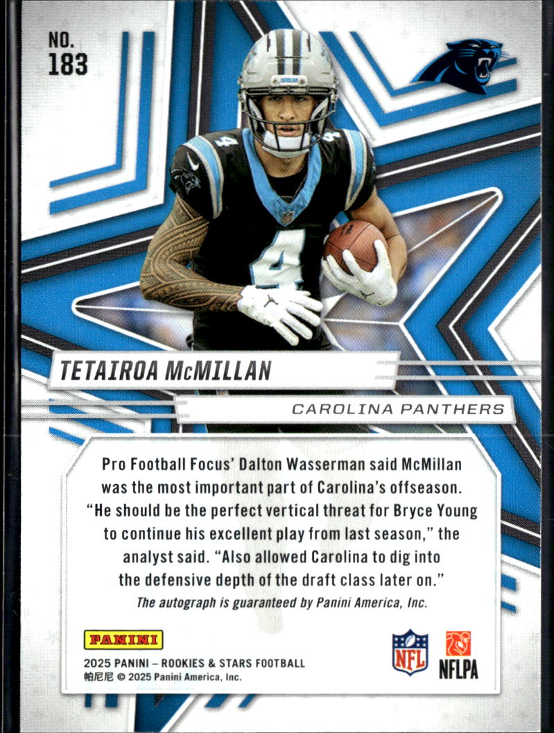 Tetairoa McMillan 2025 Rookies & Stars Auto Autograph RC 42/349 Panthers