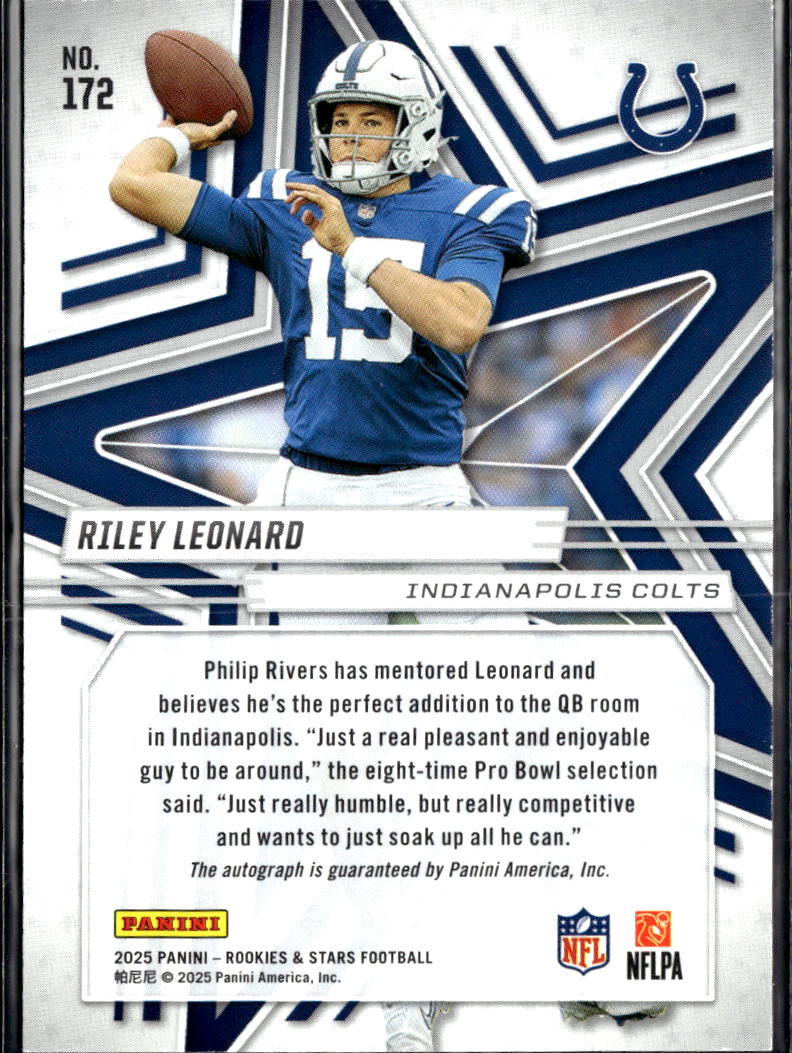 Riley Leonard 2025 Rookies & Stars Auto Autograph RC 98/349 Indianapolis Colts