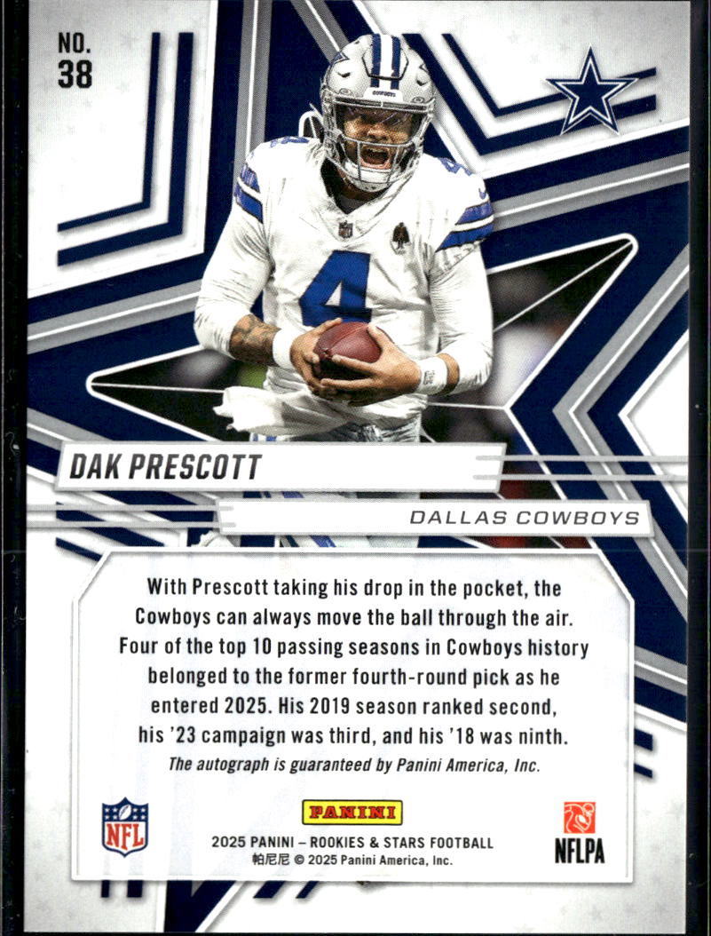 Dak Prescott 2025 Rookies & Stars Auto Autograph 7/50 Dallas Cowboys