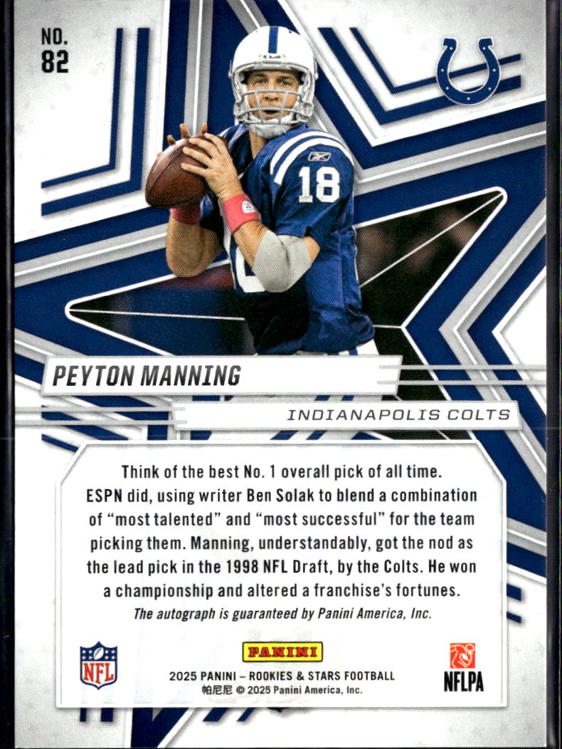 Peyton Manning 2025 Rookies & Stars Auto Autograph 10/50 Indianapolis Colts