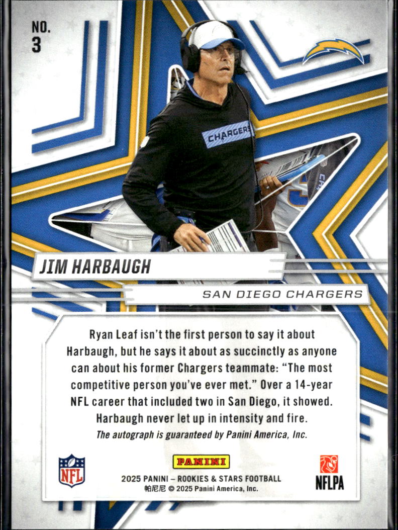 Jim Harbaugh 2025 Rookies & Stars Auto Autograph 246/299 San Diego Chargers