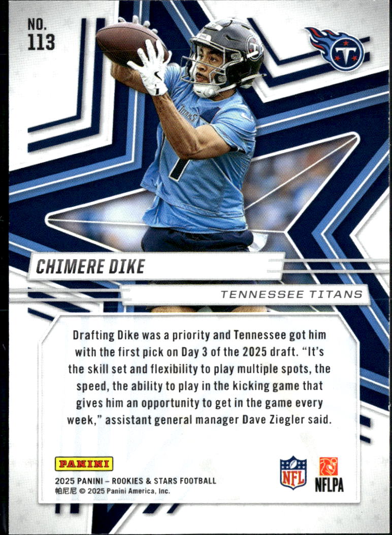 Chimere Dike 2025 Panini Rookies & Stars Football RC Tennessee Titans