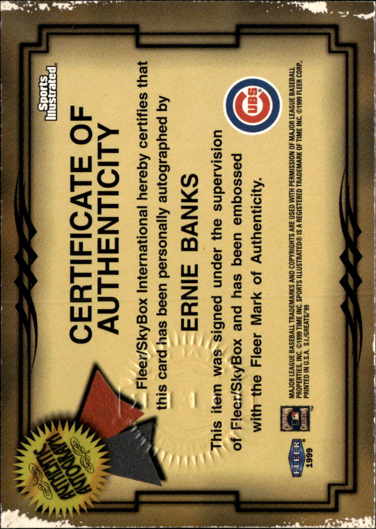 Ernie Banks 1999 Fleer Greats of the Game Auto Autograph Chicago Cubs