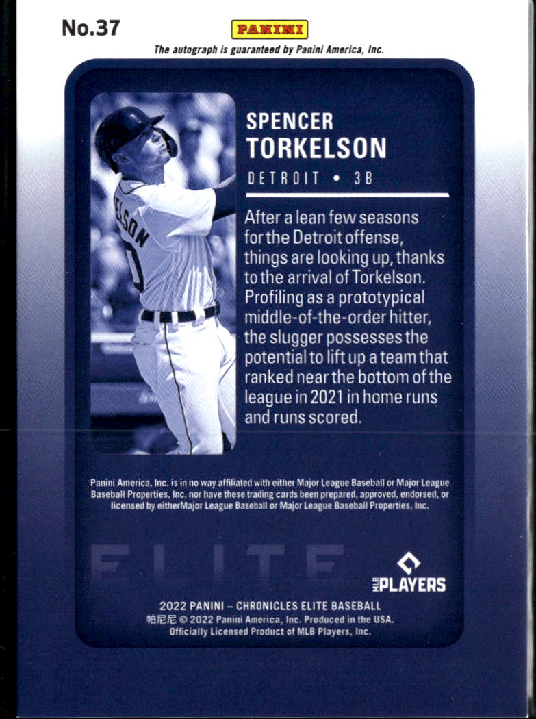Spencer Torkelson 2022 Chronicles Elite Auto Autograph RC Detroit Tigers