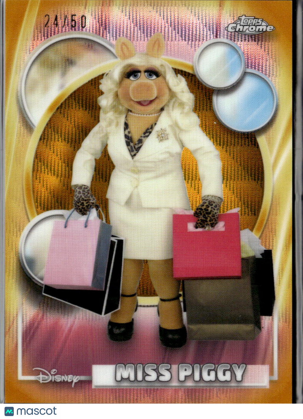 Miss Piggy 2026 Topps Chrome Disney Gold Wave Refractor 24/30 #61