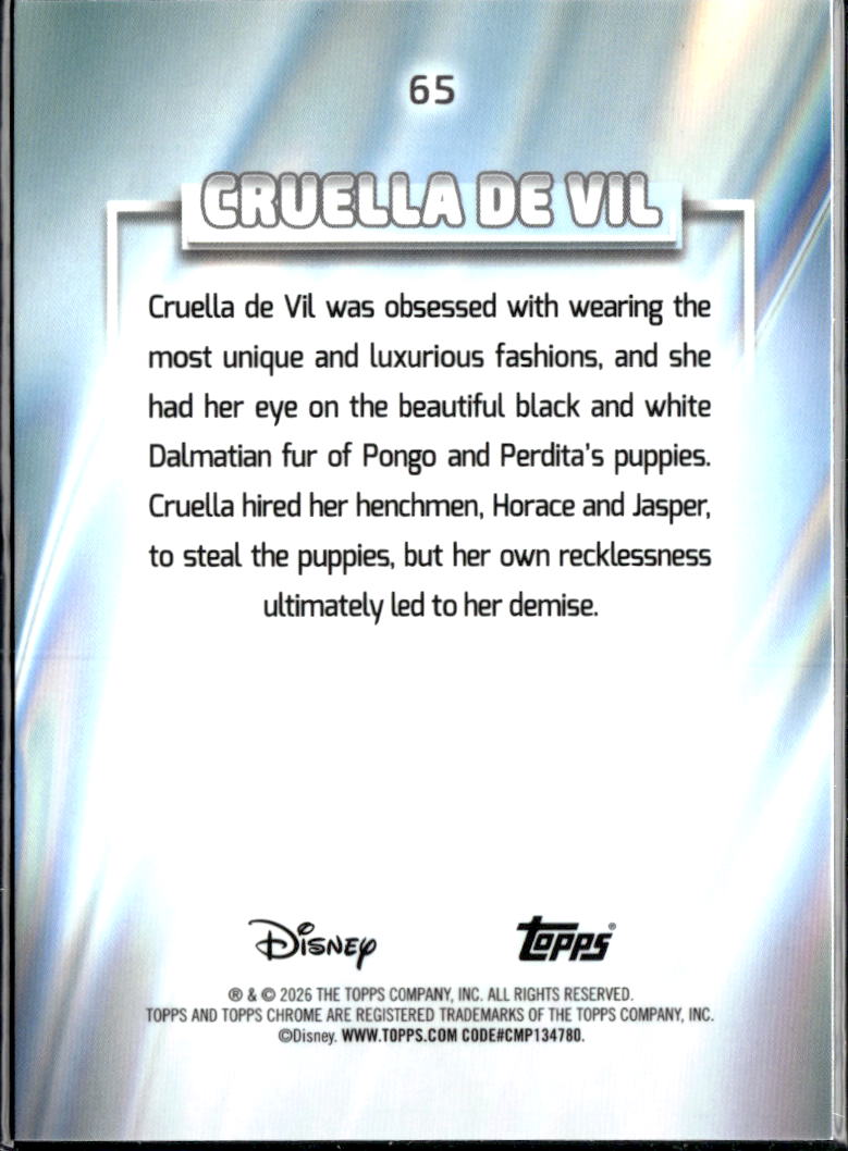 Cruella De Vil 2026 Topps Chrome Disney Green Refractor 15/225 #65