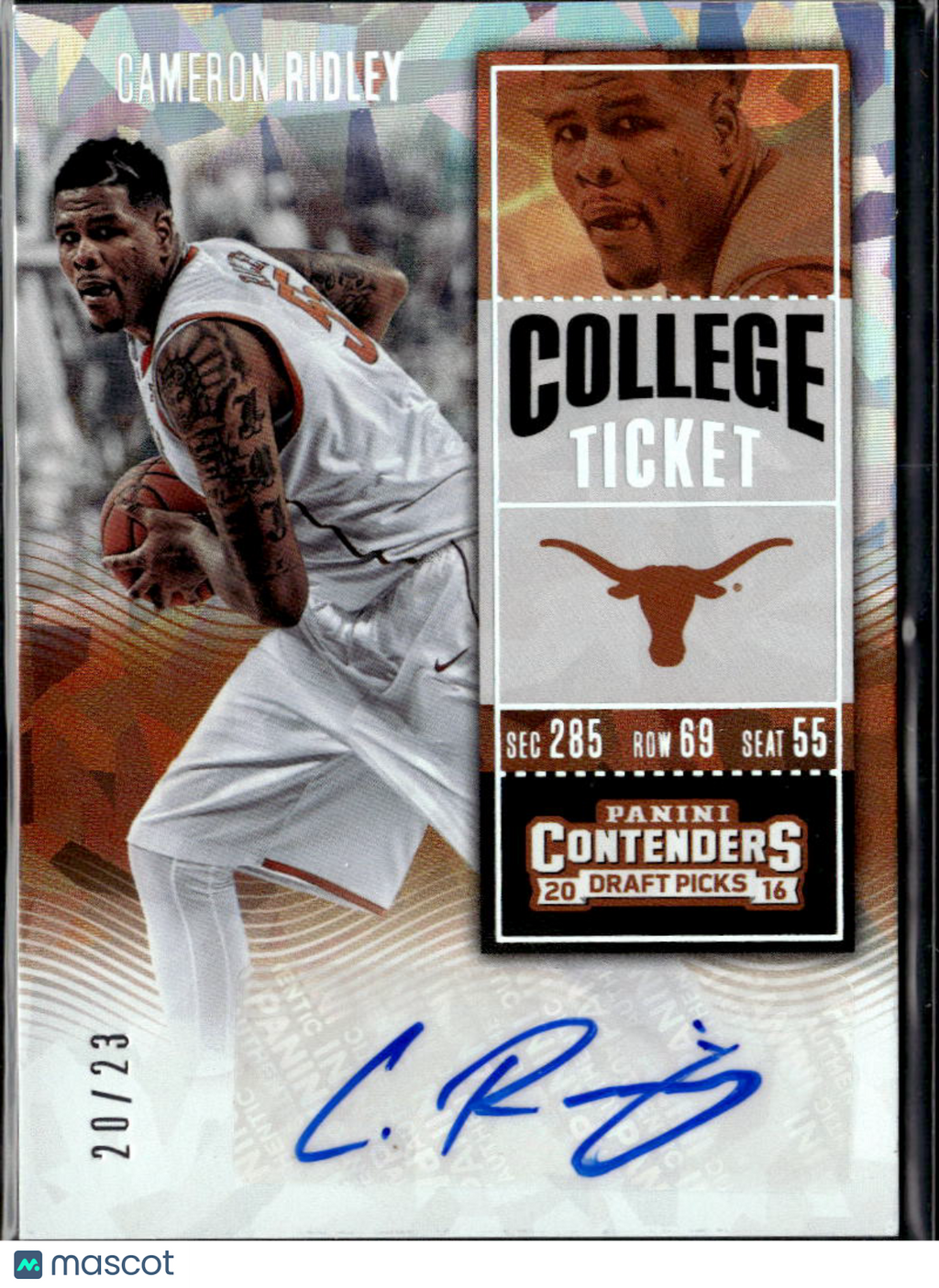 Cameron Ridley 2016 Contenders Auto Autograph Cracked Ice 20/23 Texas Longhorns