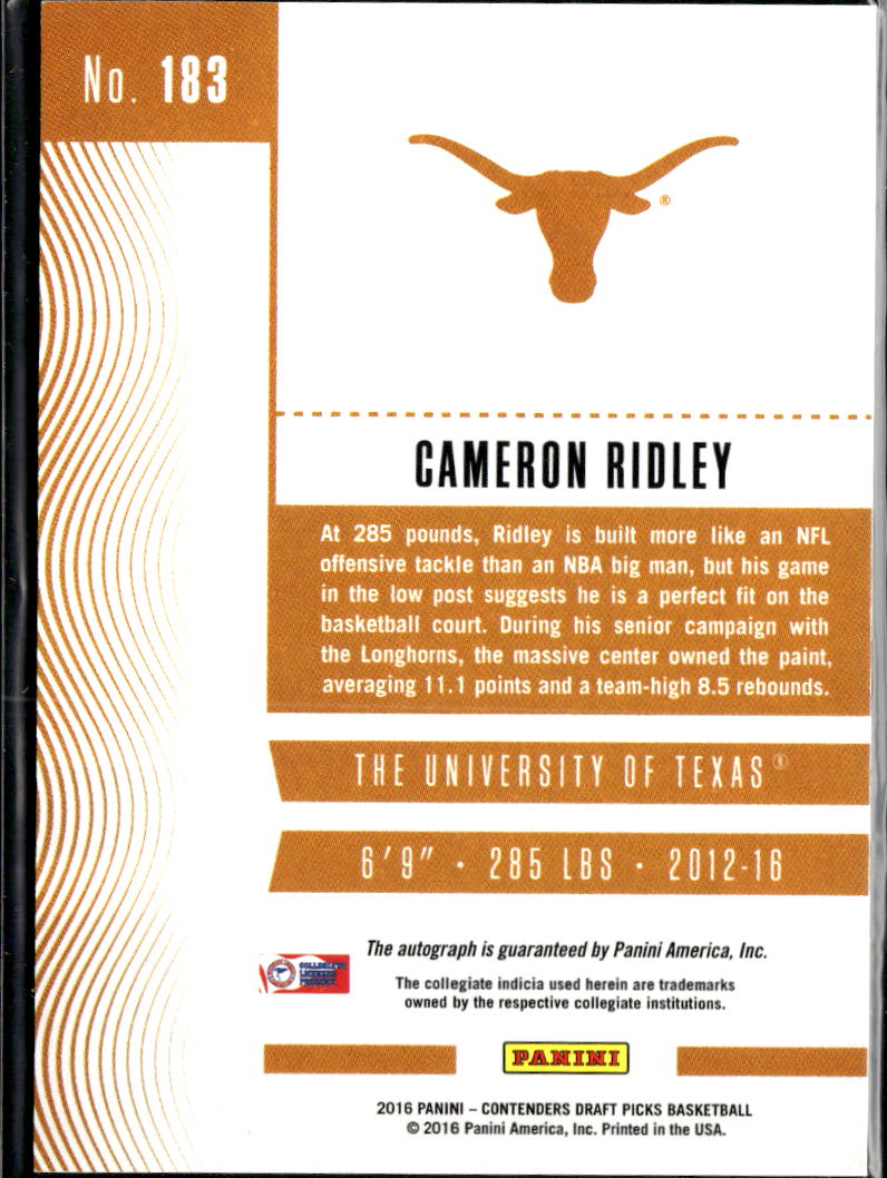 Cameron Ridley 2016 Contenders Auto Autograph Cracked Ice 20/23 Texas Longhorns