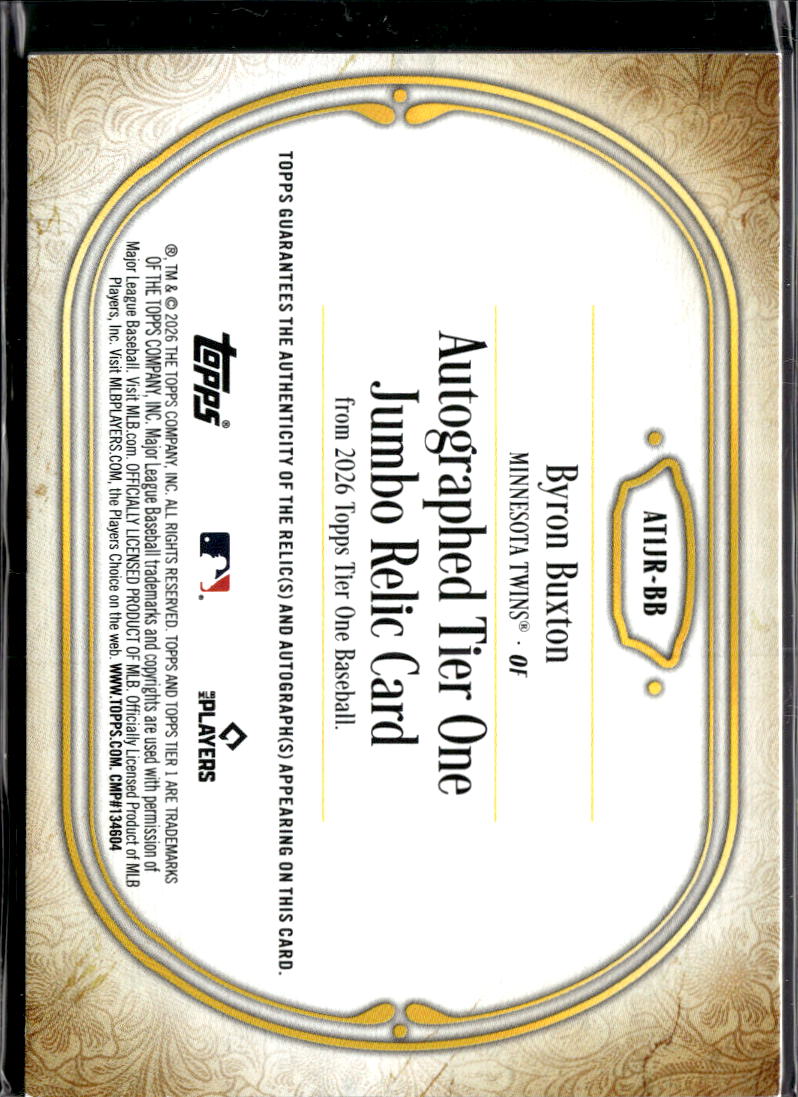 Byron Buxton 2026 Topps Tier One Auto Autograph Patch 52/199 Minnesota Twins
