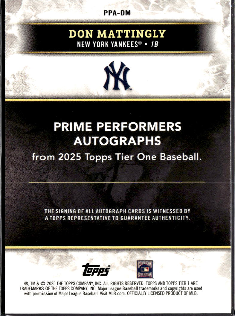 Don Mattingly 2025 Topps Tier One Auto Autograph 51/99 New York Yankees